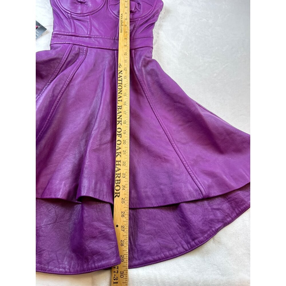 Bebe Purple Faux Leather Strapless High Low Dress Womens XXS NWT Y2K - Picture 7 of 15